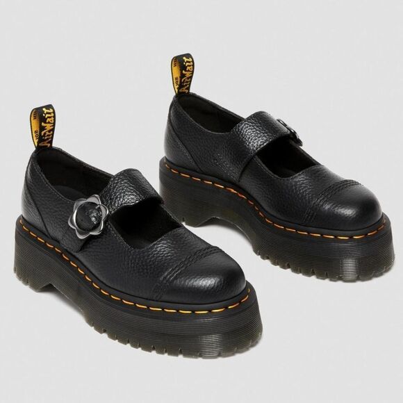 🩵NIB Dr. Martens Black Addina Flower Buckle Leather Platform Mary Jane Size 8 - Picture 1 of 13